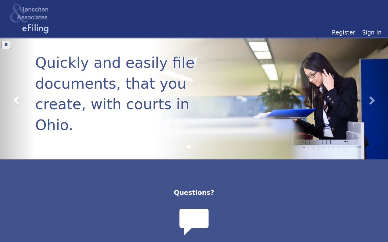 Henschen eFile entry page used for Carroll County Common Pleas civil filings