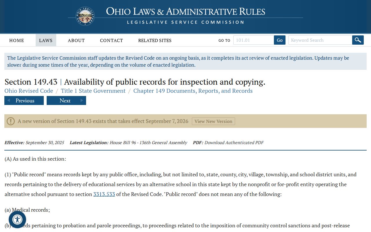 Ohio Public Records Act source for Carroll County civil record access context