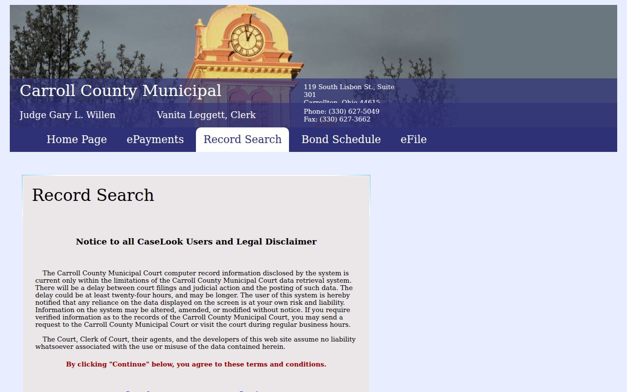 Carroll County Municipal Court Record Search gateway for court dates