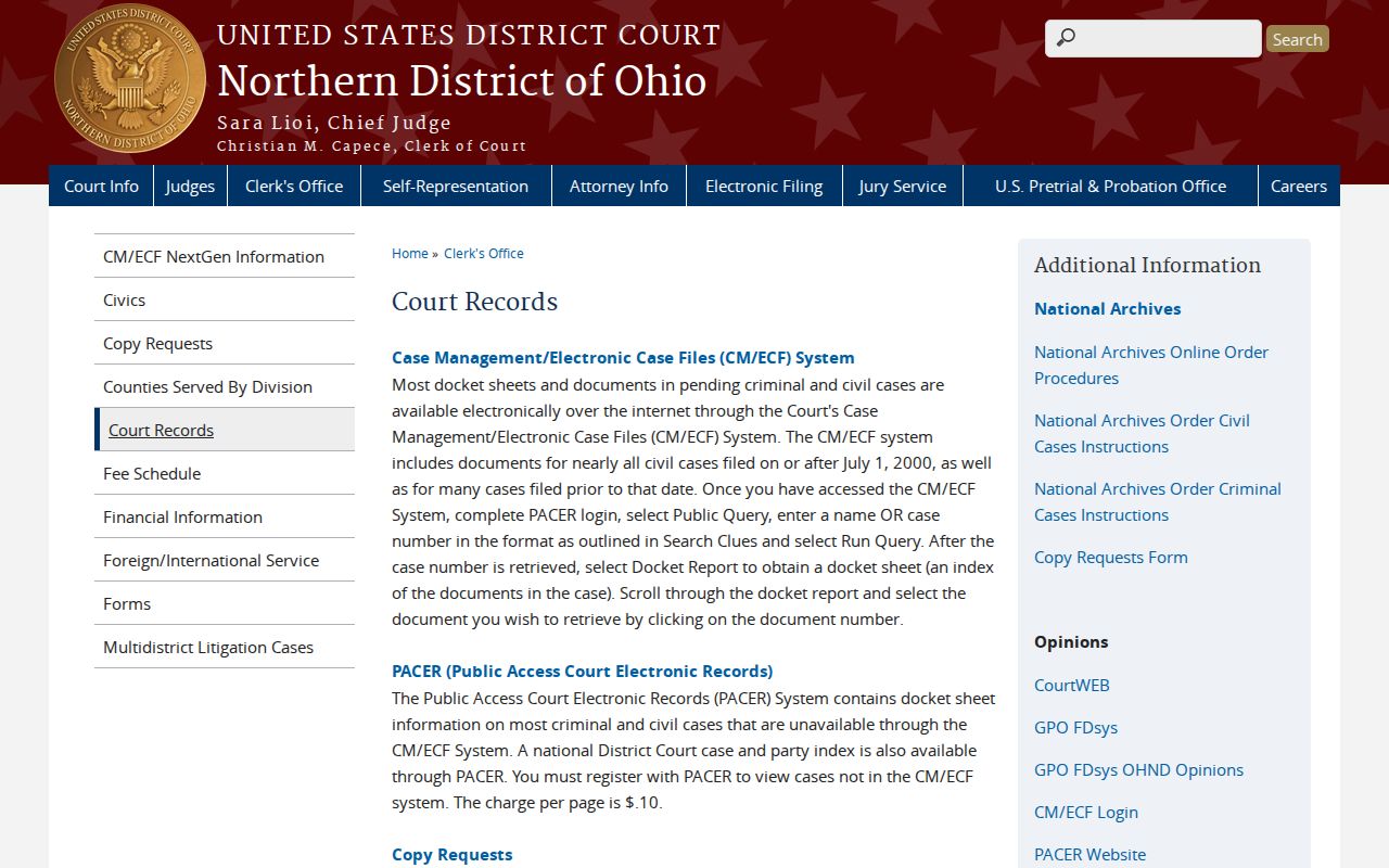 Northern District of Ohio court-record instructions separate from Carroll County courts