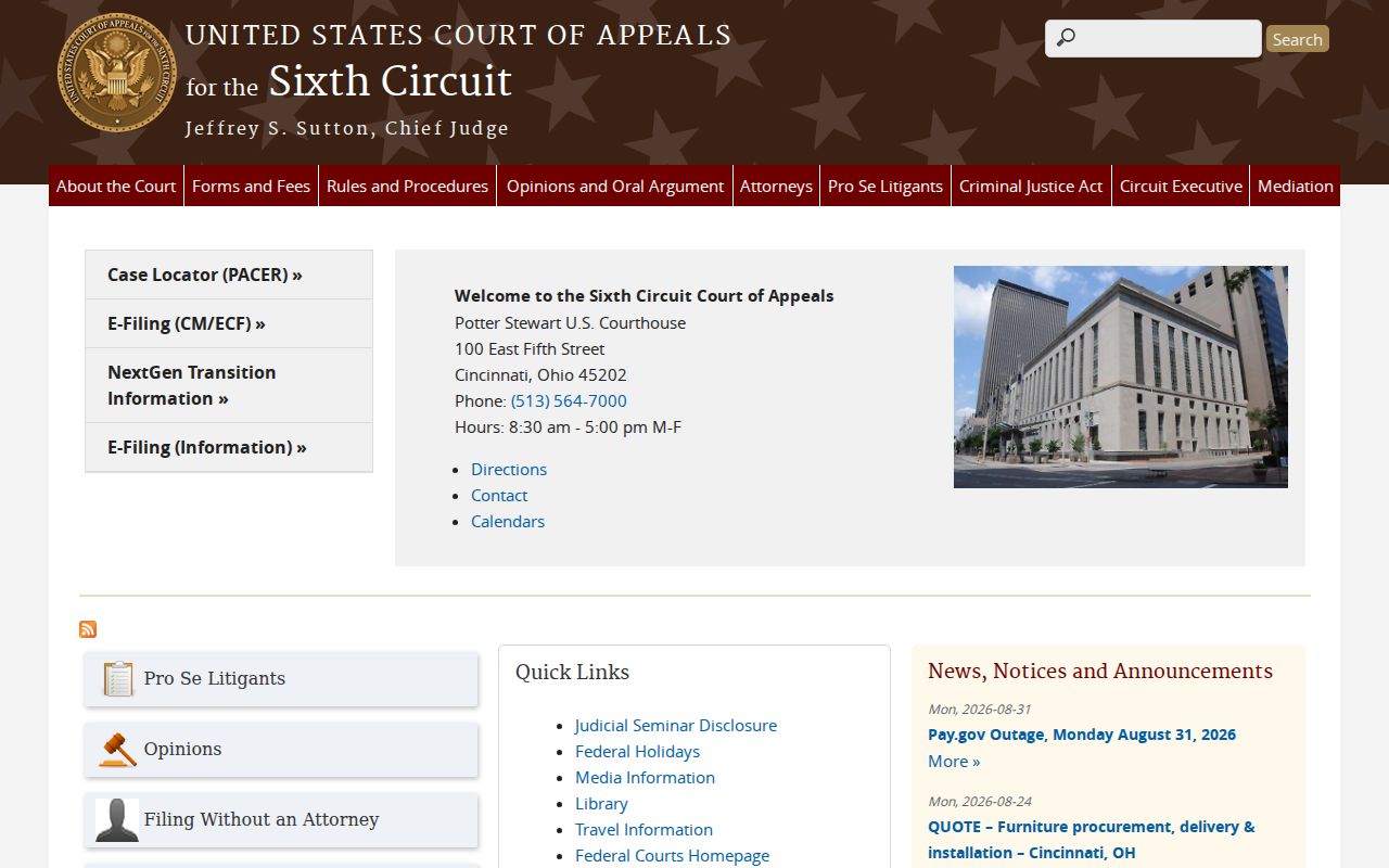 United States Court of Appeals for the Sixth Circuit federal appellate records context