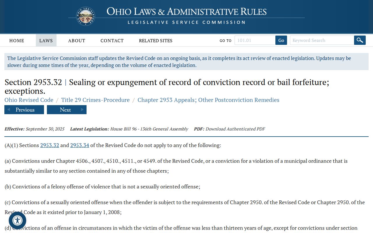 Ohio adult sealing statute for Carroll County criminal court records
