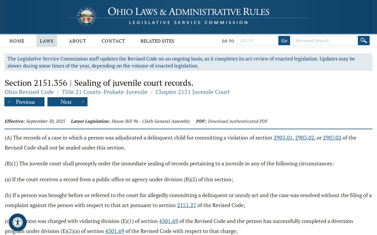 Ohio juvenile sealing statute relevant to Carroll County juvenile court records