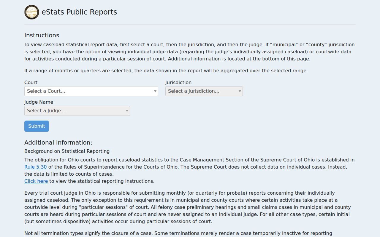 Carroll County court docket Ohio eStats aggregate court data source