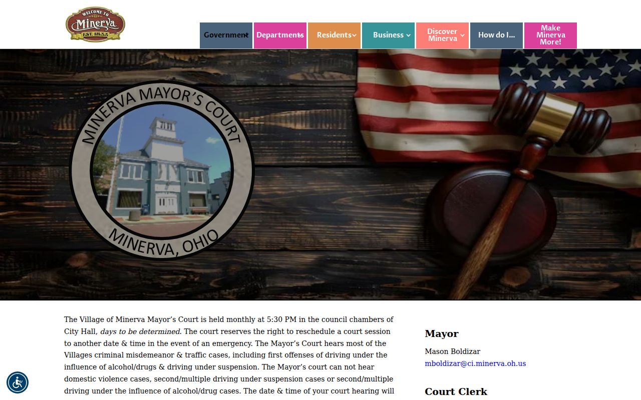 Village of Minerva Mayor’s Court page for Carroll County traffic citation routing